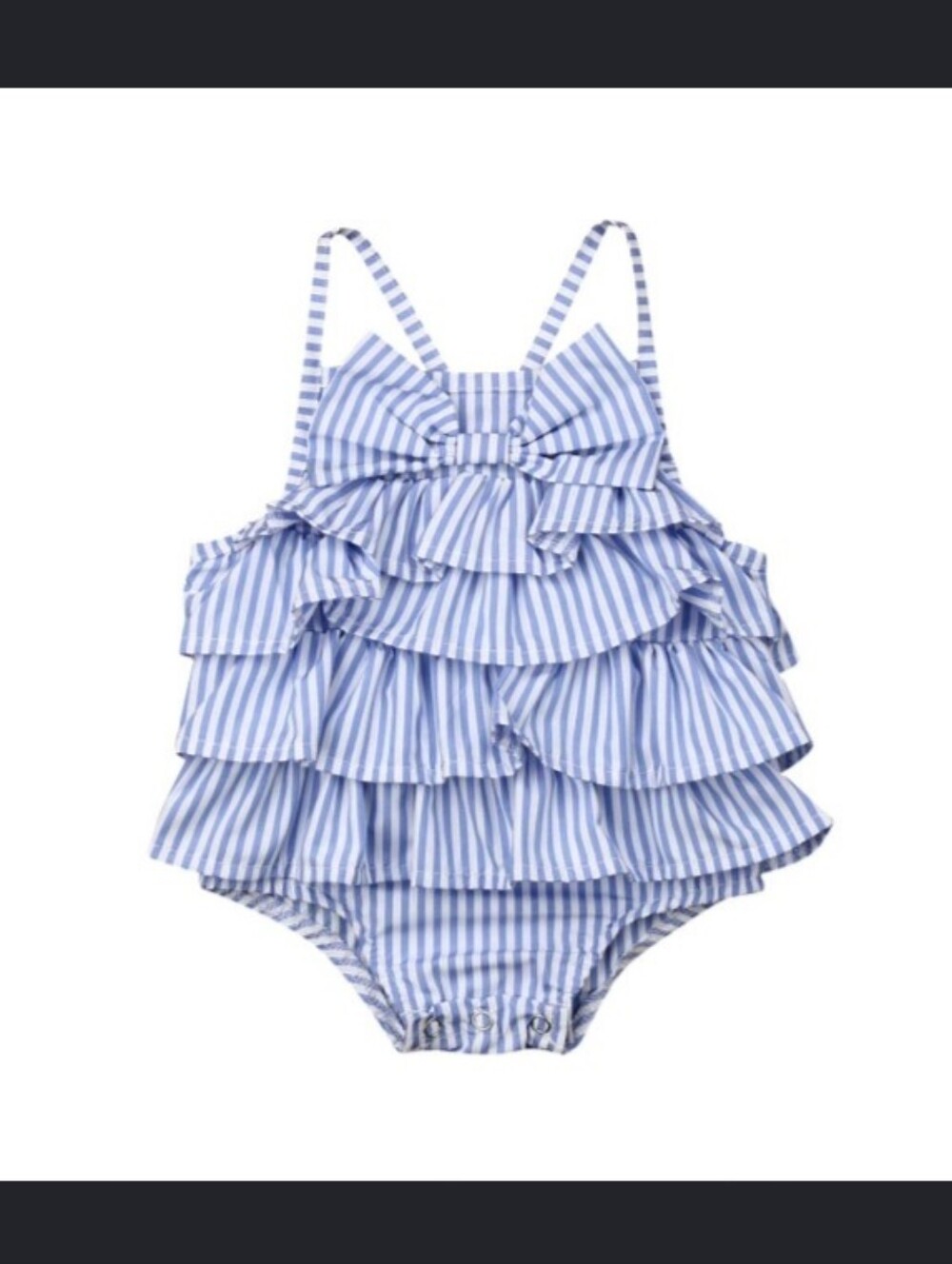 NWT Mud Pie Seersucker Blue and White Striped Ruffle Swimsuit Baby Size 0-6M